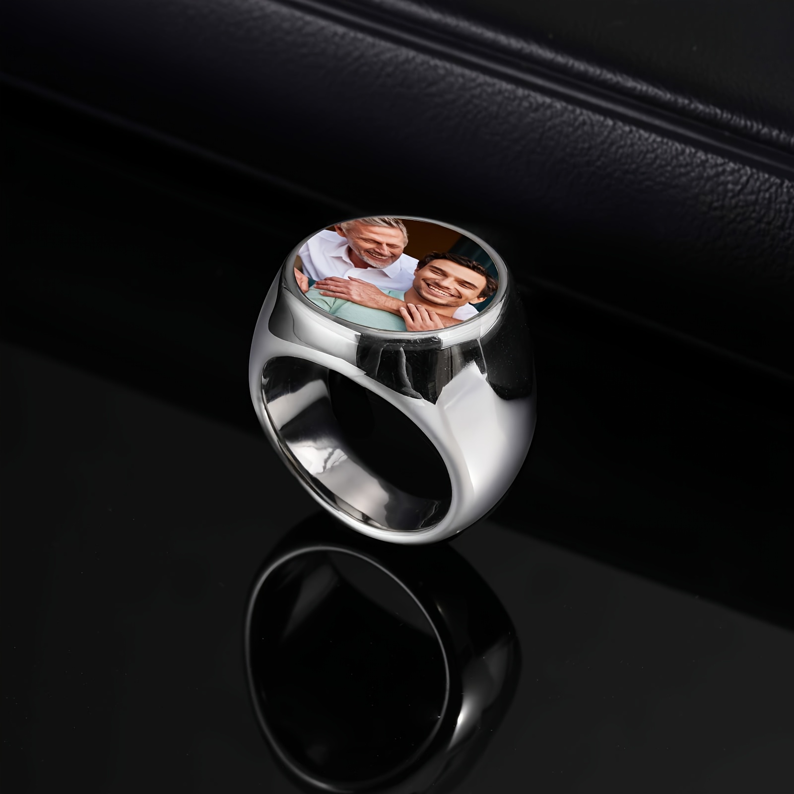 Custom Photo Engraved 316L Stainless Steel Ring, Personalized Gift